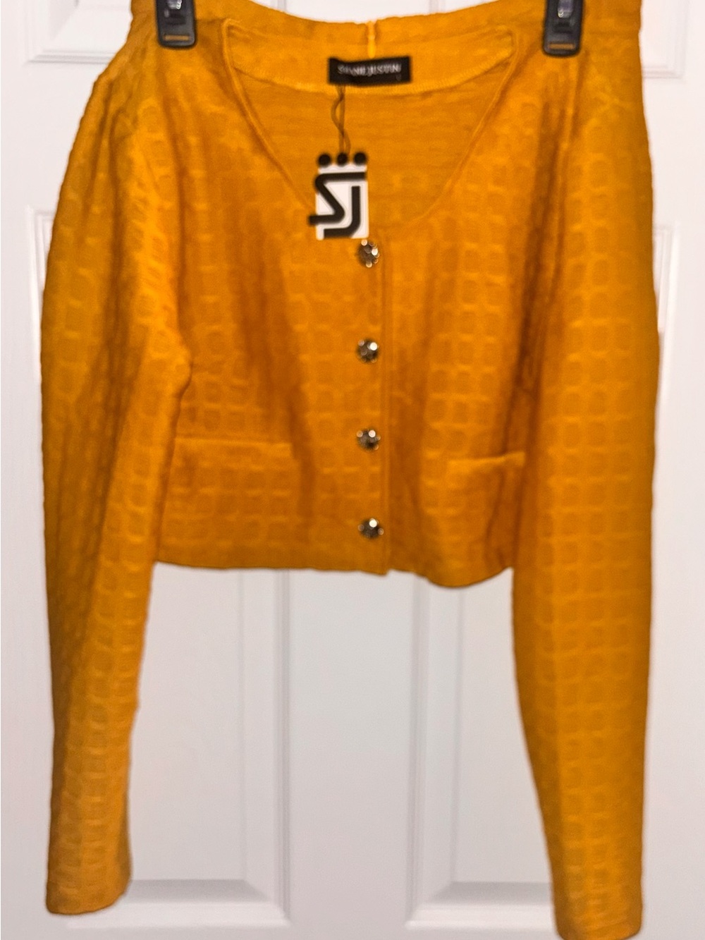 SJ Textured Mustard Cropped Button Blazer